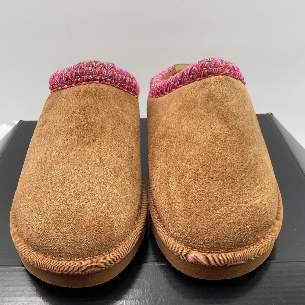 Steve Madden Kids Chestnut Suede Slippers Pink Purple Braided Trim Slip On